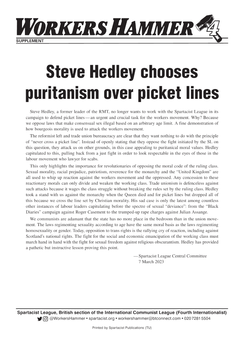 Steve Hedley chooses puritanism over picket lines