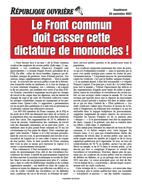 Le Front commun doit casser cette dictature de mononcles !