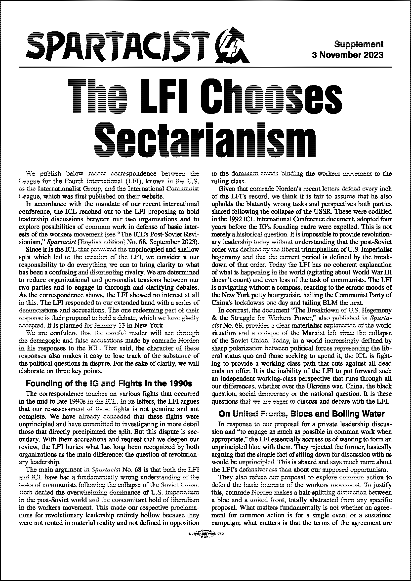 The LFI Chooses Sectarianism