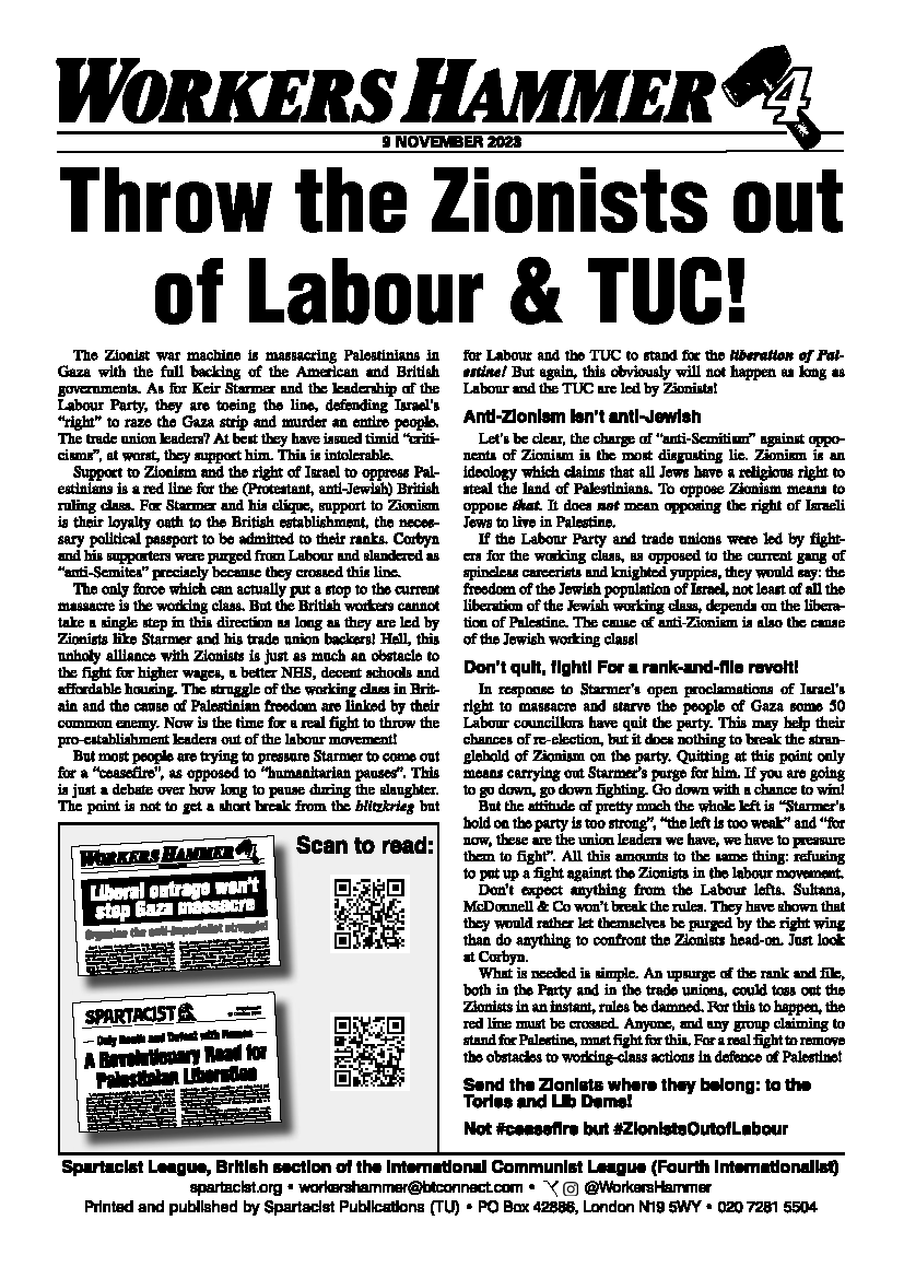 Throw the Zionists out of Labour & TUC!