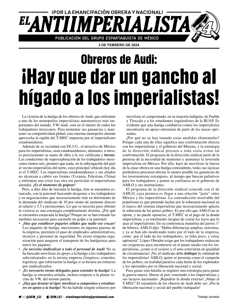 Obreros de Audi: ¡Hay que dar un gancho al hígado a los
                            imperialistas!